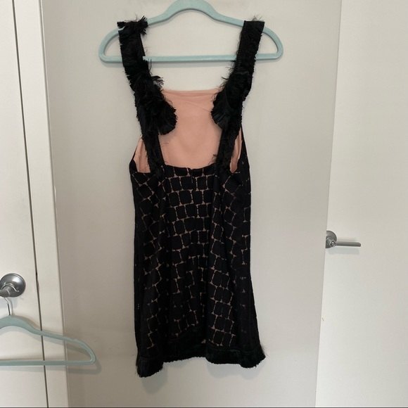 Alexis Dress Jasmine Black Tan Fringe Trim Low Back Sleeveless Mini Cocktail - Picture 5 of 9